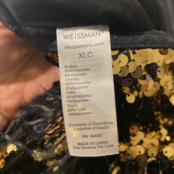 WEISSMAN Dance Costume black gold sequin feather Ruby Blue 13570 XLC child - Picture 7 of 9